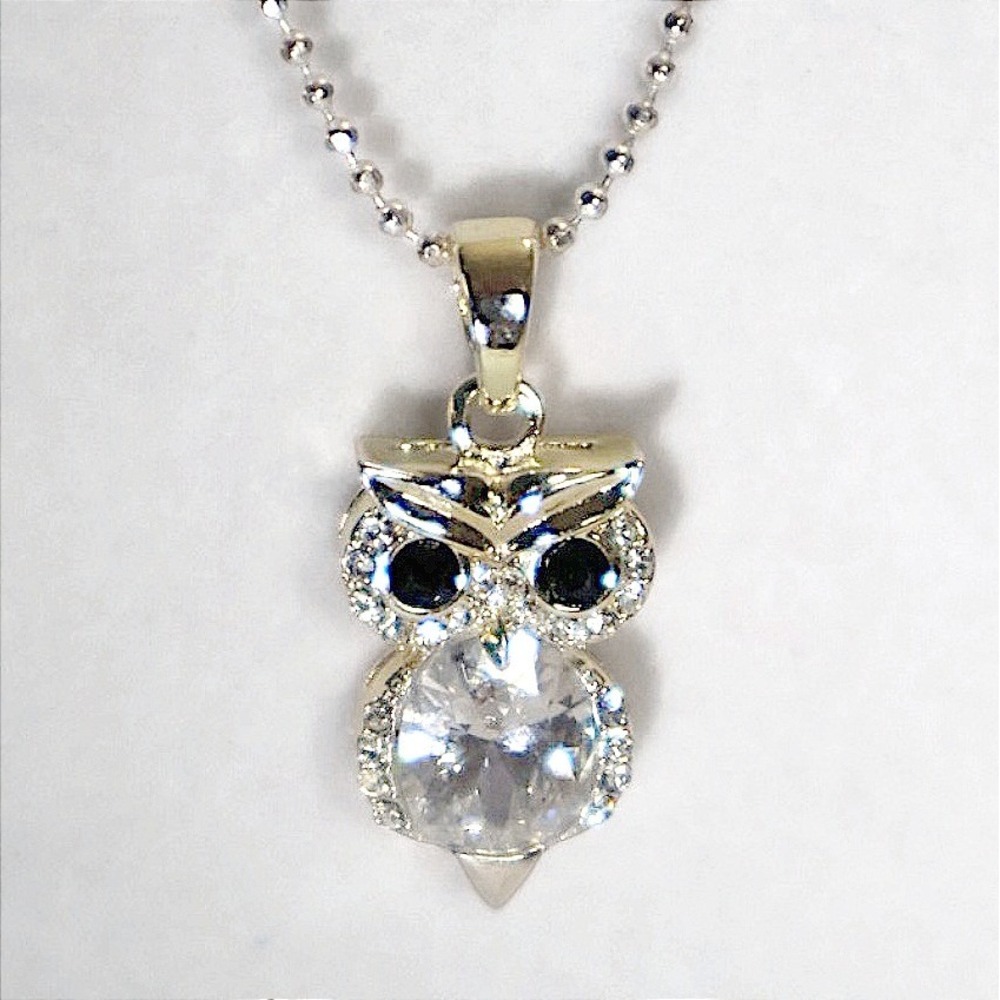 New Swarovski Crystal Owl Pendant Necklace Silver Plated Adjustable 18-21" Chain